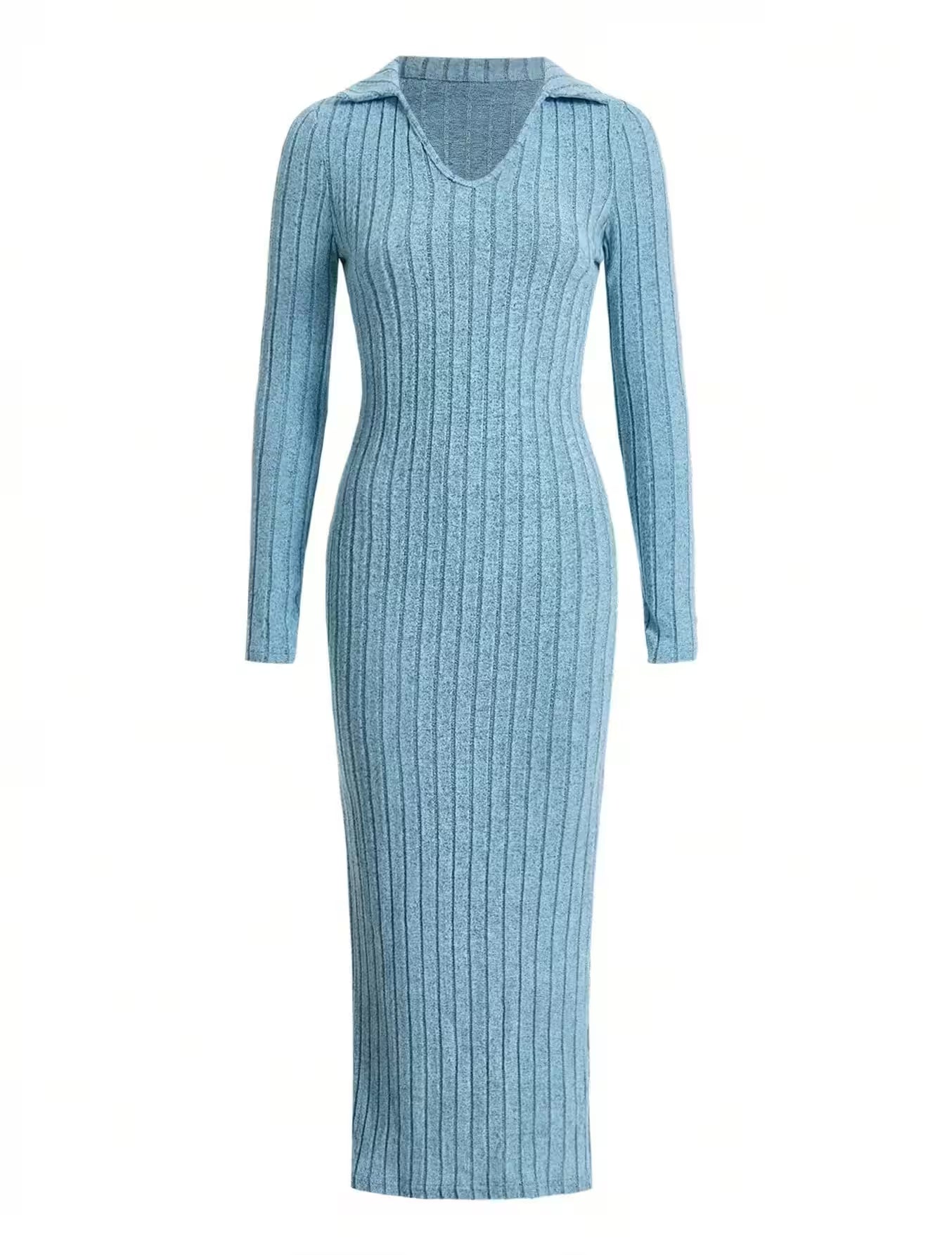 Sexy knit V-neck reverse neck split dress autumn winter - Additional View 8