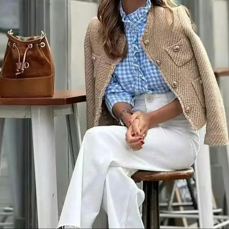 Chic Female Tweed Basic Jacket Coat - Additional View 8