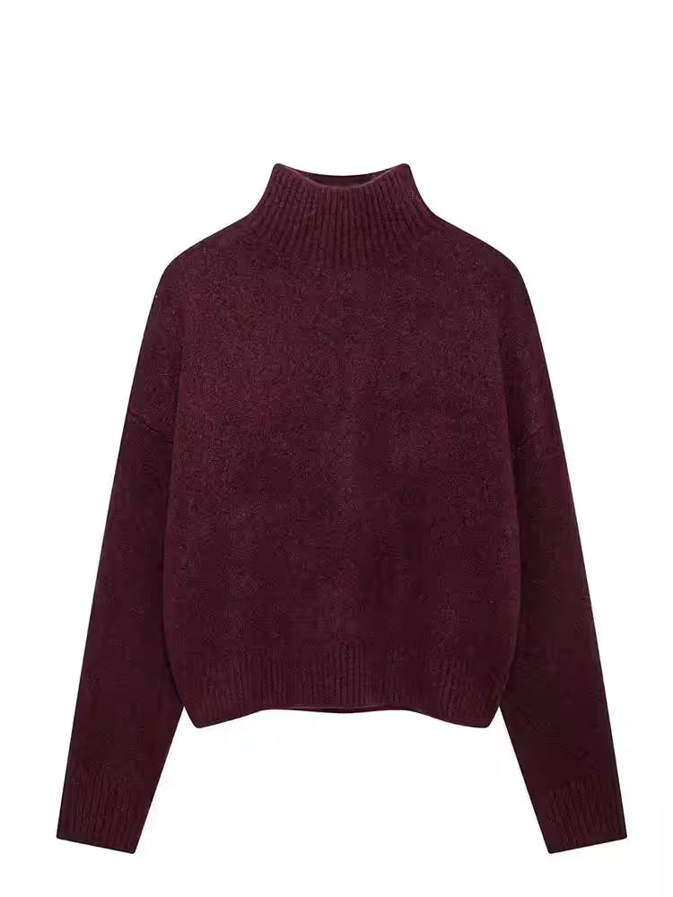 Vintage Burgundy Turtleneck Sweater Casual - Women's Fashion - View 3
