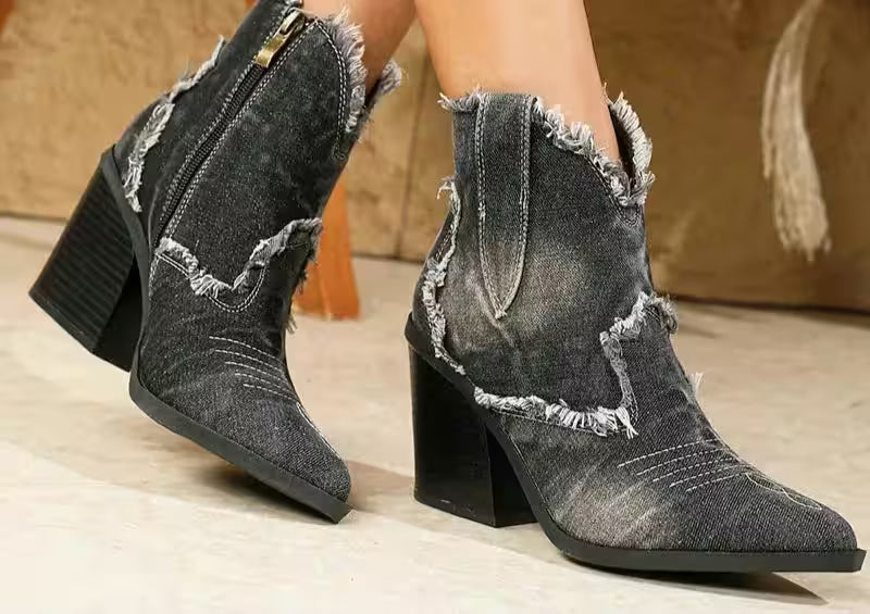 Boots Retro Style Fashion Cowboy Denim - Additional View 5