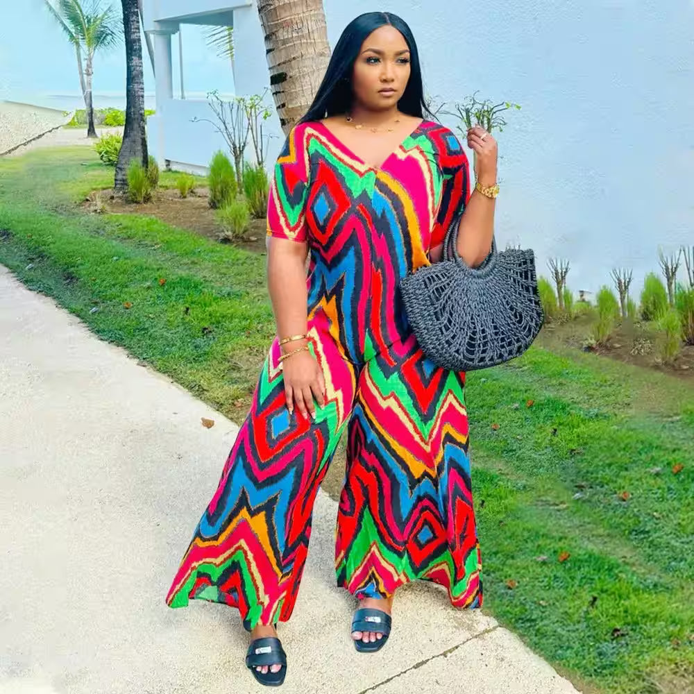 Striped Print Fashion Loose Casual Ladies Jumpsuits - Additional View 4