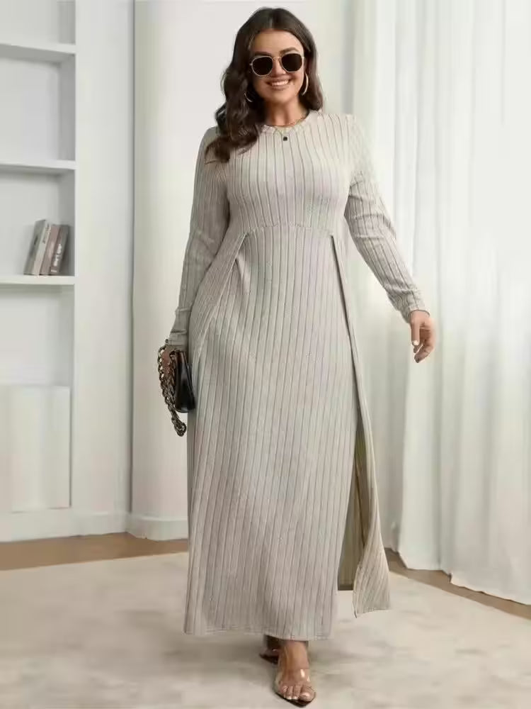 Plus Size Knitted Long Dress Patchwork - Additional View 6