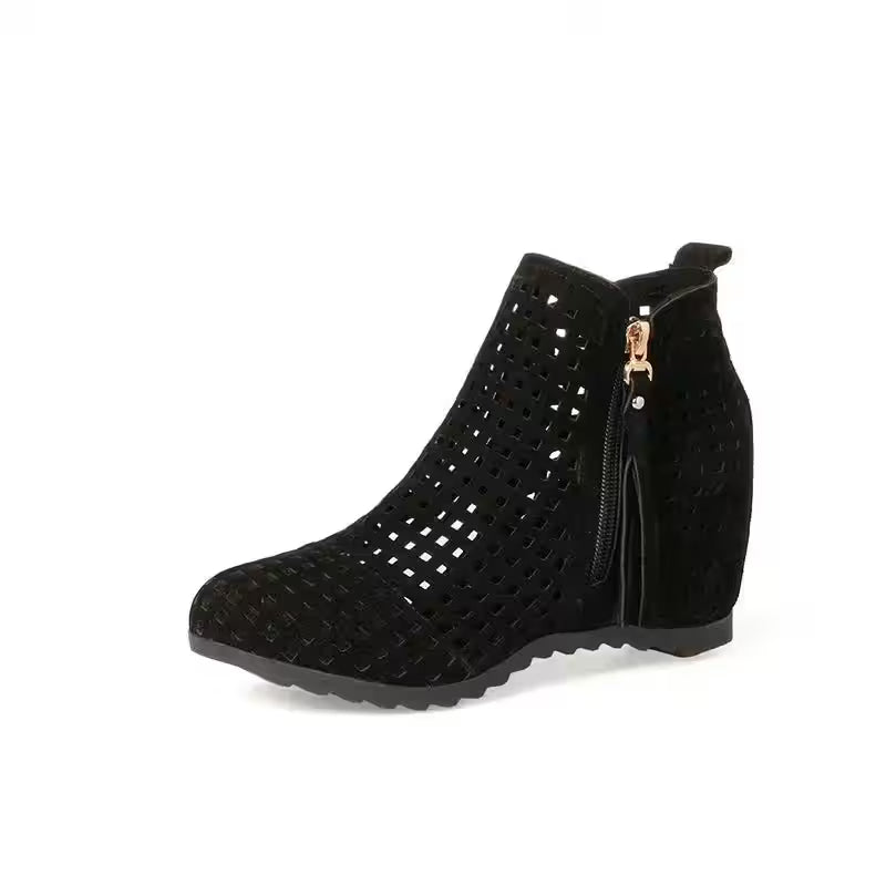 Boots Flat Low Hidden Wedges Cutout Zip - Additional View 2