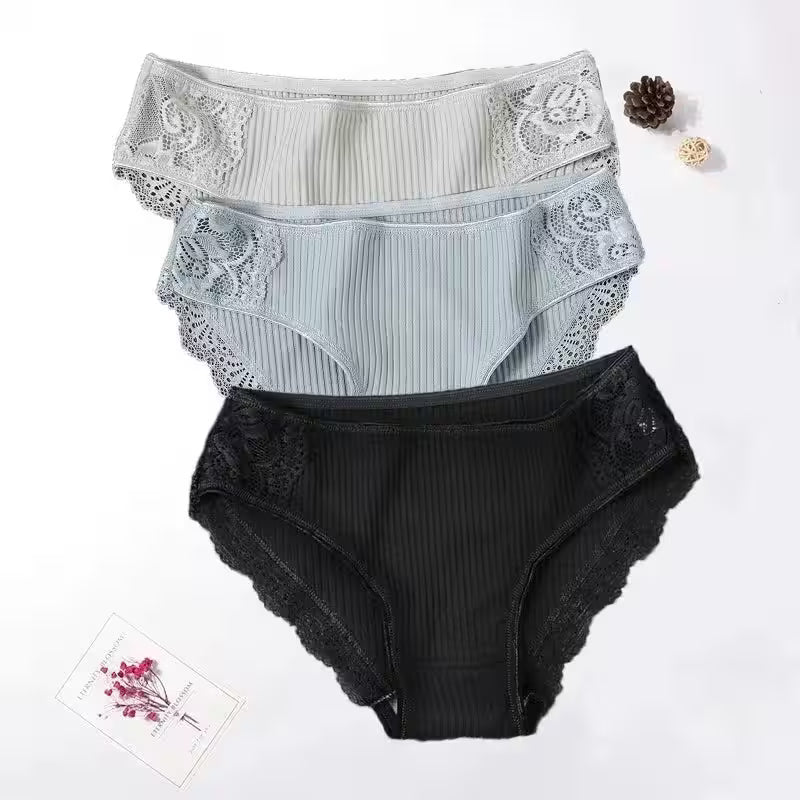 Floral Lace Cotton Panties Underwear Comfortable Lingerie 3PCS/Set - Additional View 16