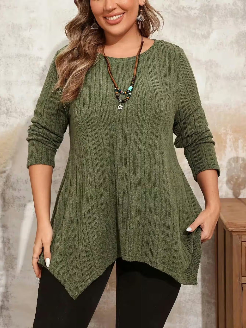 Plus Size Solid  T-shirt, Casual Long Sleeve Spring - Additional View 5