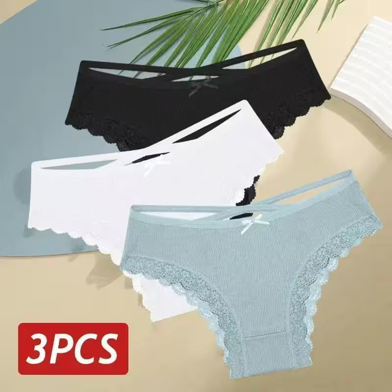 3PCS/Set Cotton Panties Sexy Low Rise Lace Brazilian - Additional View 6