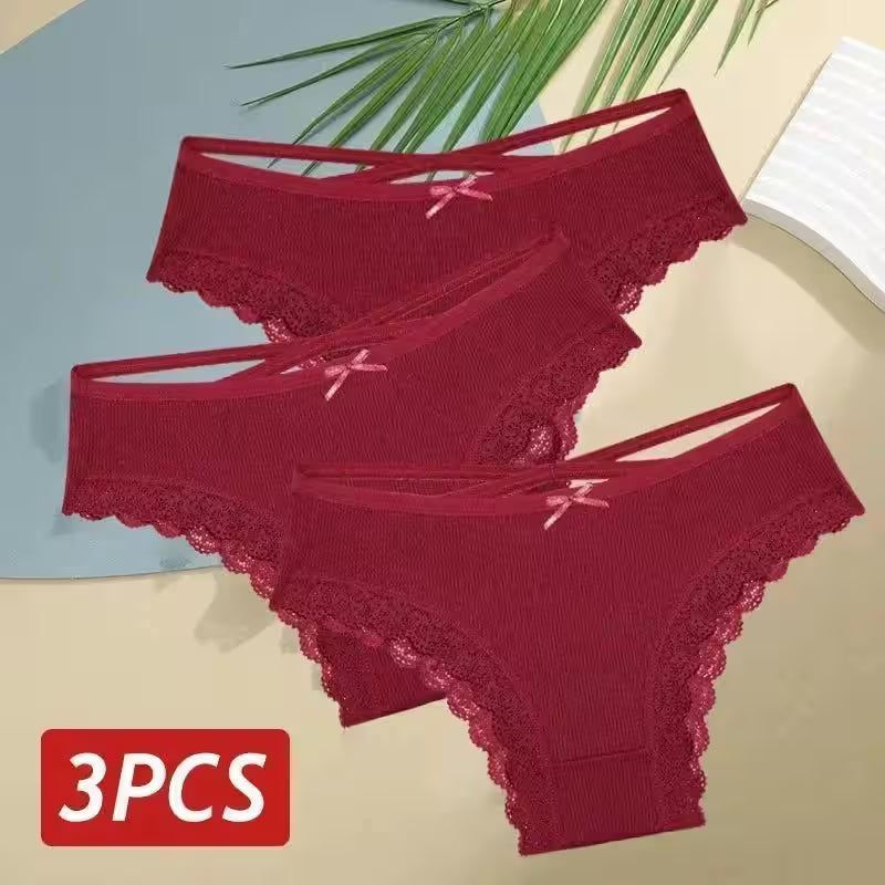 3PCS/Set Cotton Panties Sexy Low Rise Lace Brazilian - Additional View 33