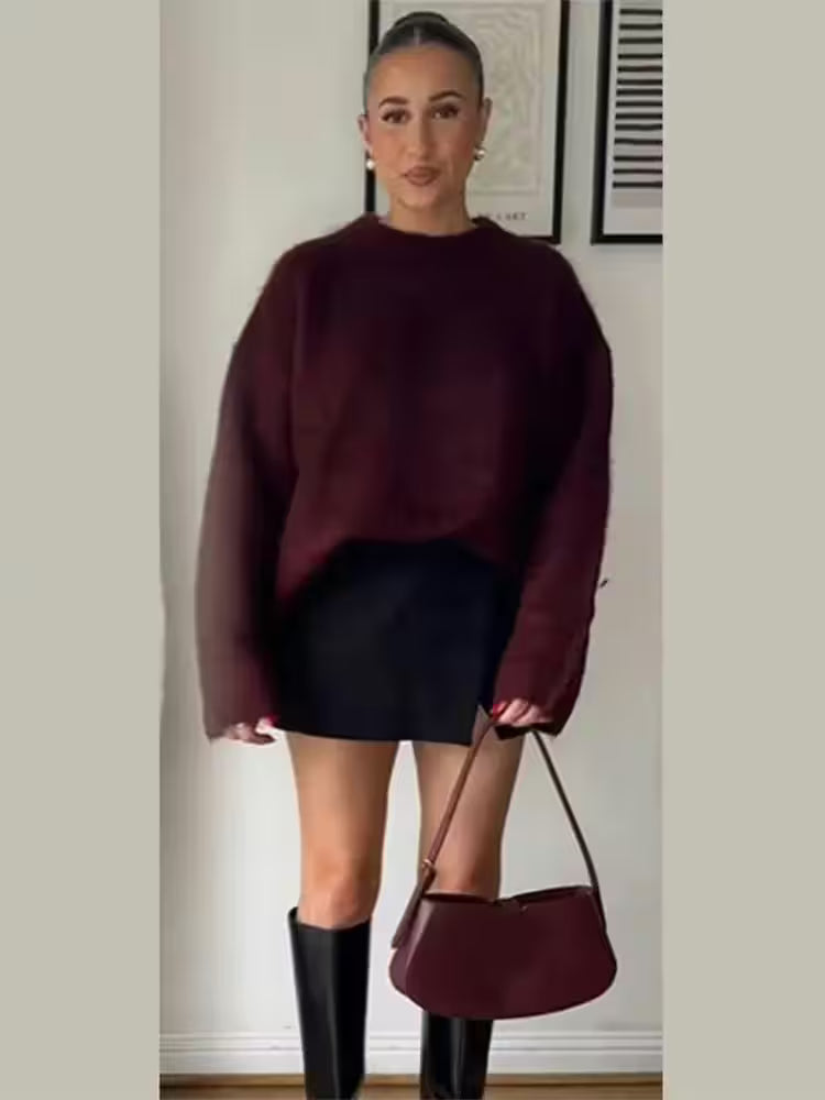 Elegant Fuchsia Full Sleeve O Neck Sweater Lady Fashion - Women's Fashion - View 6