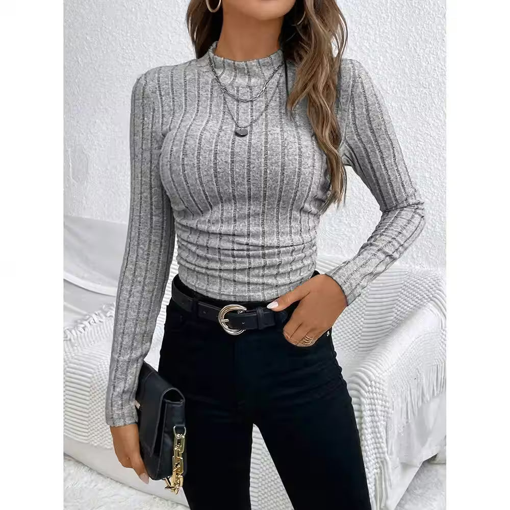 T-Shirts Plain Elasticity Long Sleeve Skinny - Additional View 3