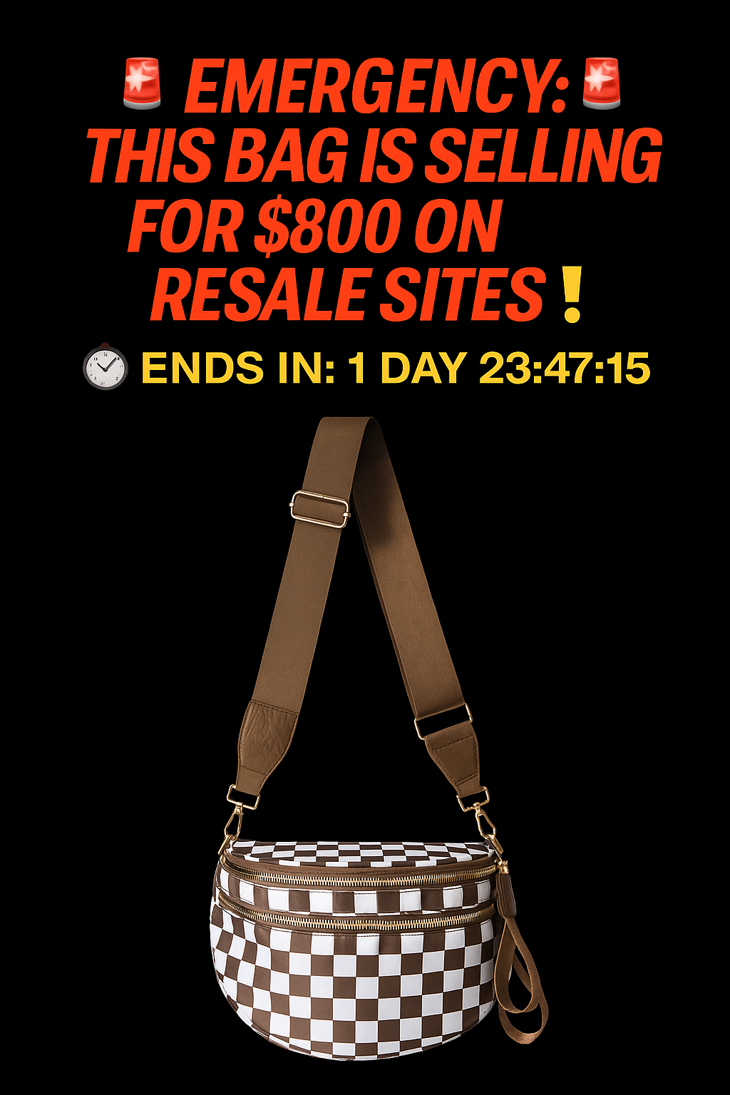 Checkered Bum Bag Crossbody - Lightweight Nylon Travel Bag for Women