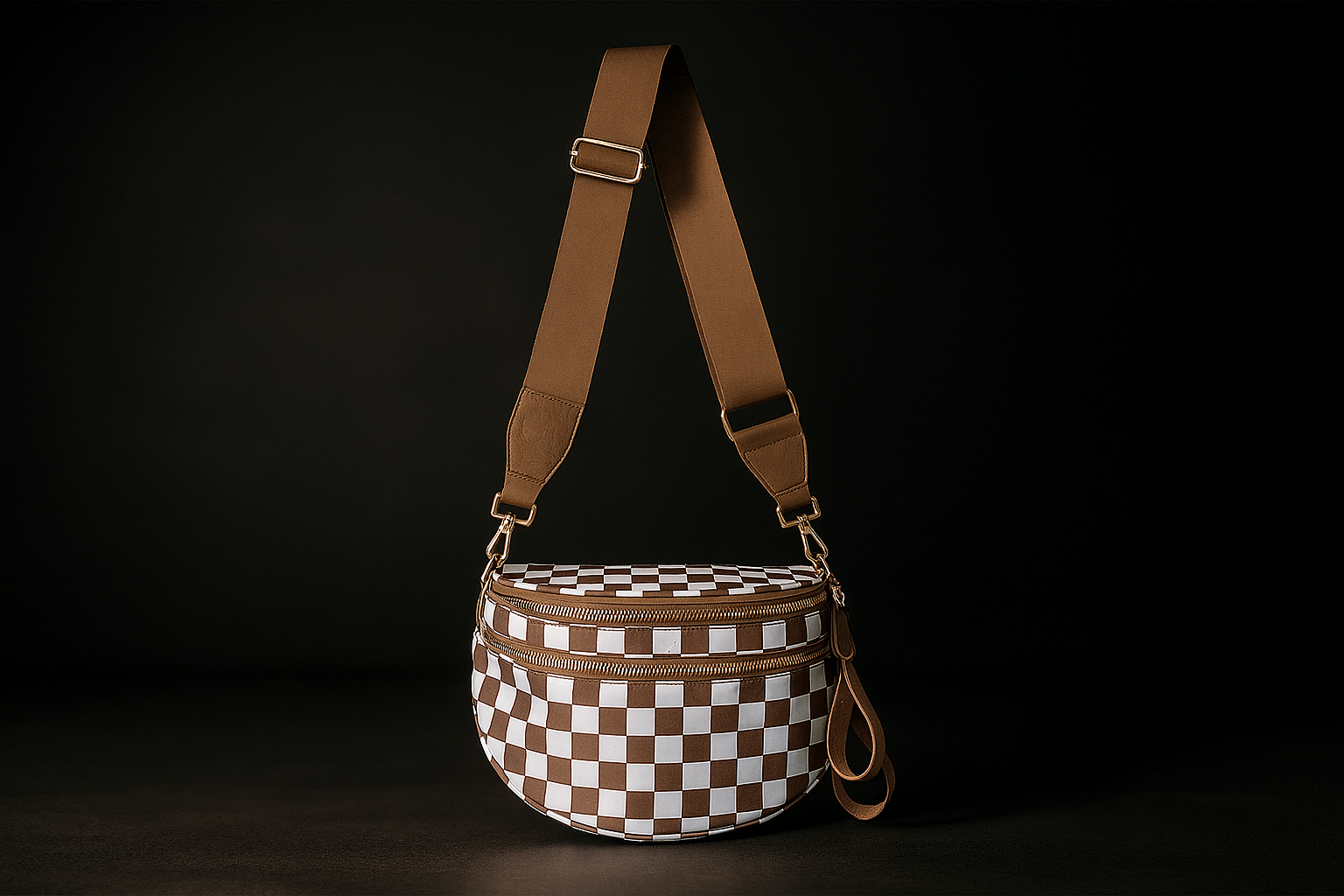 Checkered Bum Bag Crossbody - Lightweight Nylon Travel Bag for Women