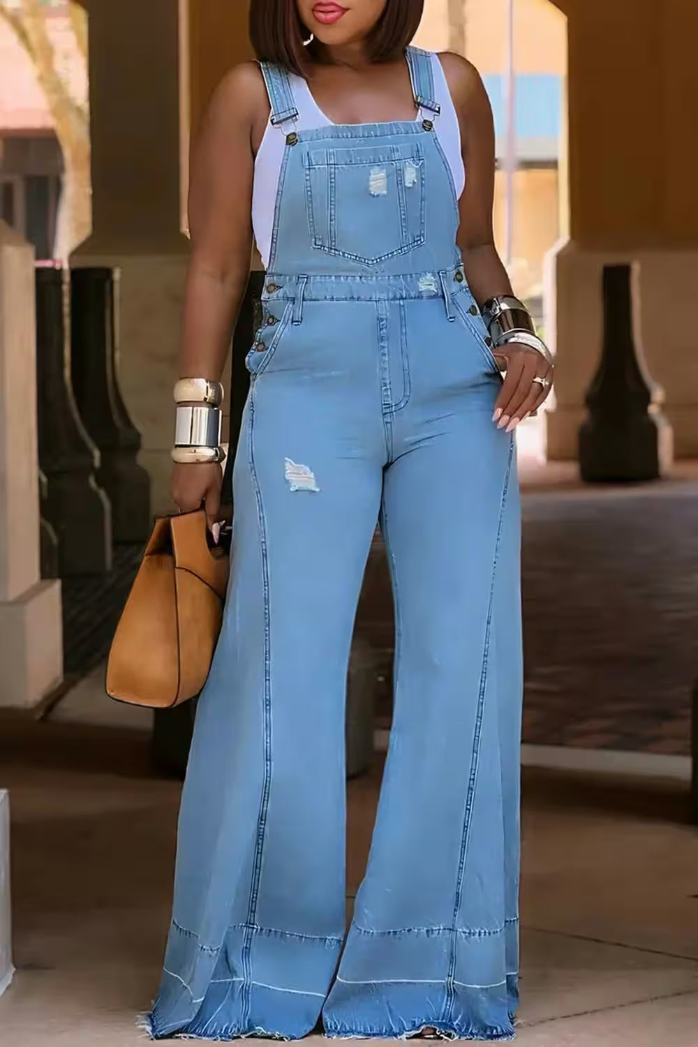 Rings - Plus Size Streetwear Button Jean Jumpsuits Clothing