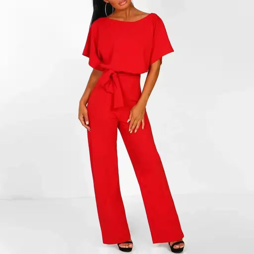 Casual Romper With Belt Elegant Wide Leg Pants - Additional View 11