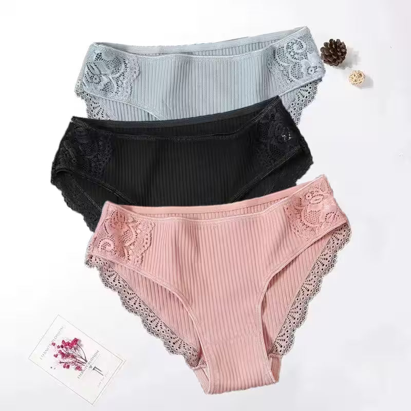 Floral Lace Cotton Panties Underwear Comfortable Lingerie 3PCS/Set - Additional View 13