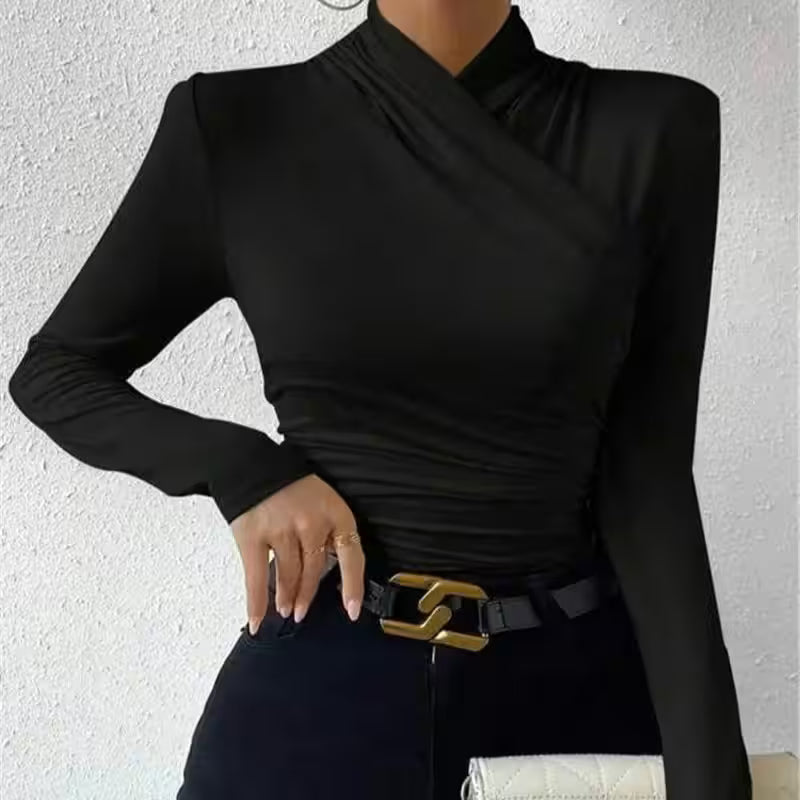T-Shirt Long Sleeve Slim Cross Neck Sexy - Additional View 4