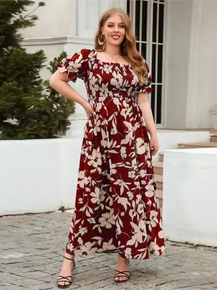 Plus Size Square Collar Dress Floral Print Fashion - Additional View 4