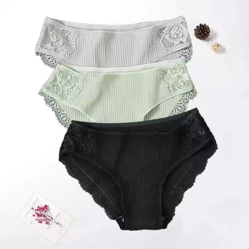 Floral Lace Cotton Panties Underwear Comfortable Lingerie 3PCS/Set - Additional View 6