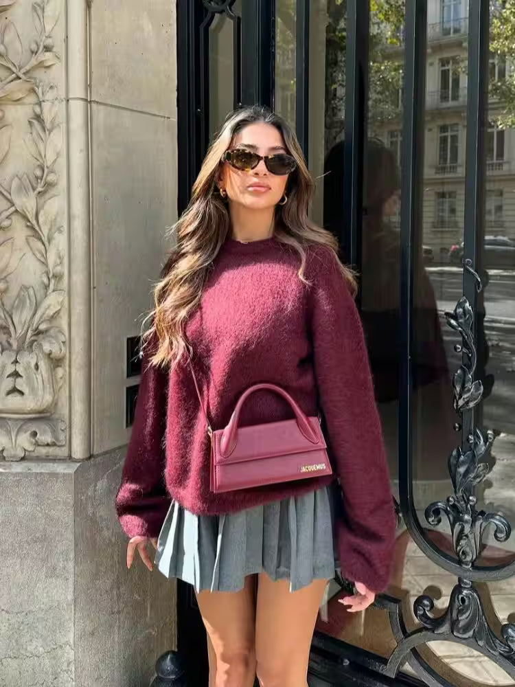 Elegant Fuchsia Full Sleeve O Neck Sweater Lady Fashion - Women's Fashion - View 5