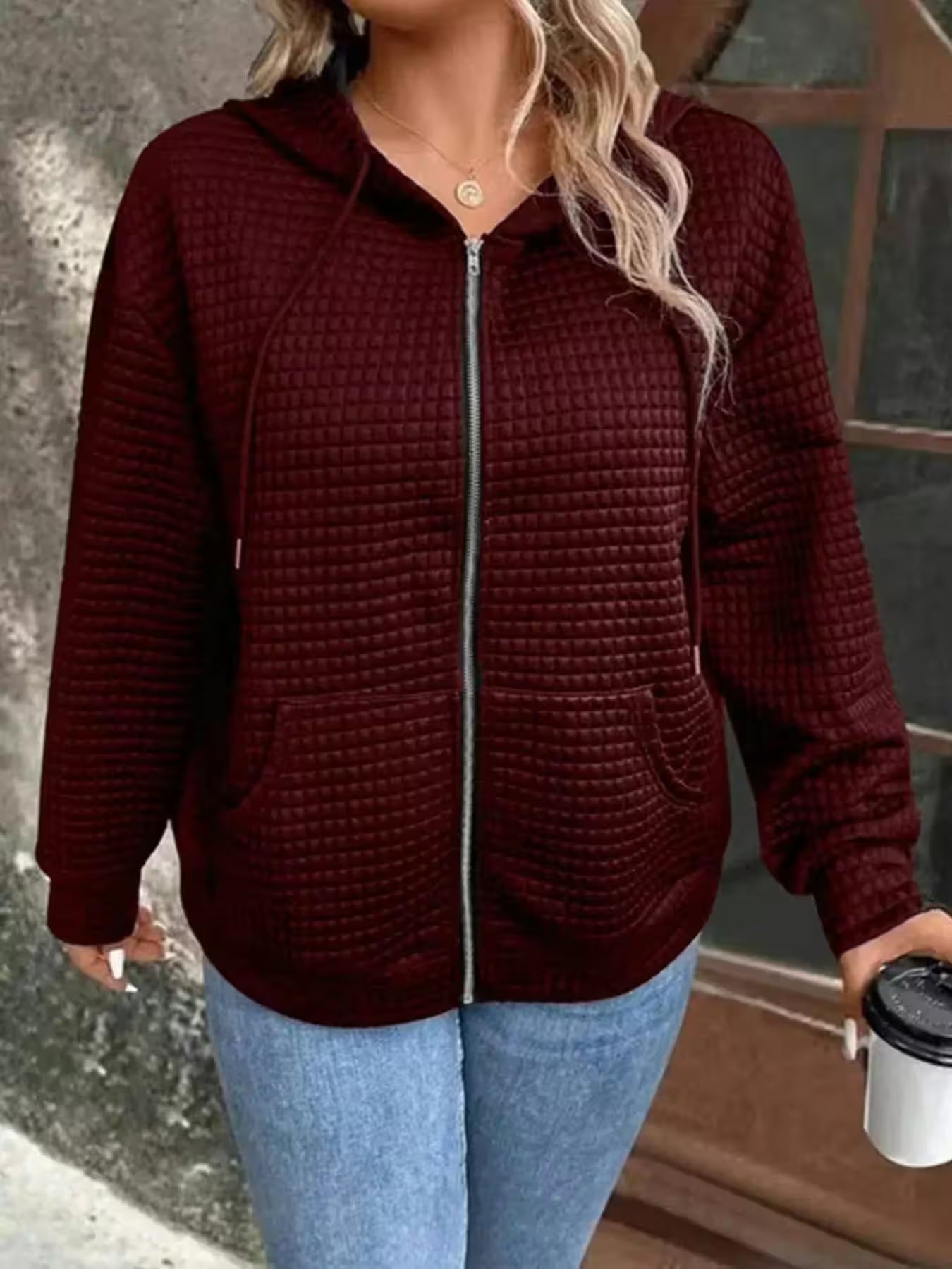 Autumn color pocket hooded zipper Jacket - Additional View 17