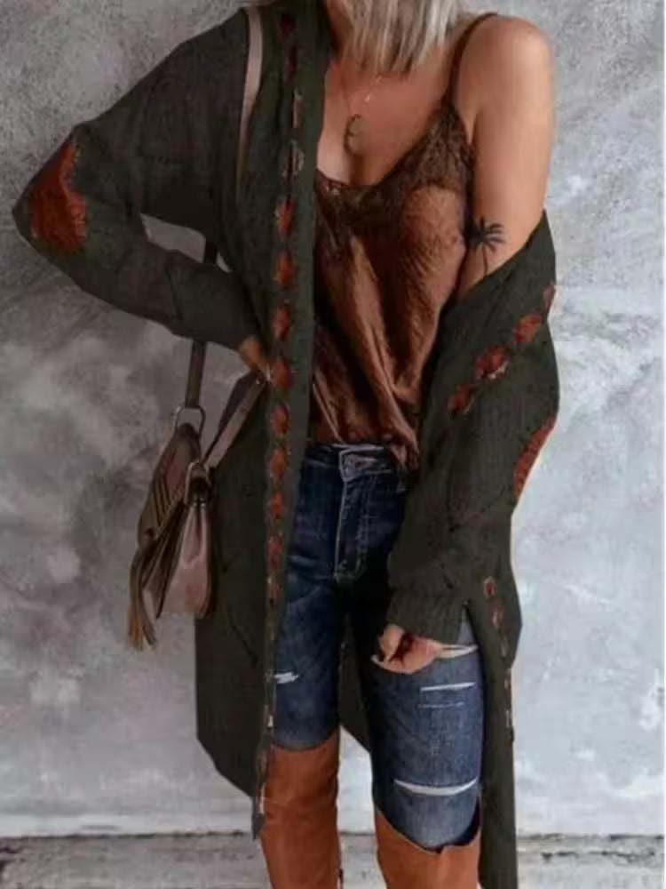 Cardigan Knitted Sweaters Knitted Plaid Casual Coat - Additional View 11