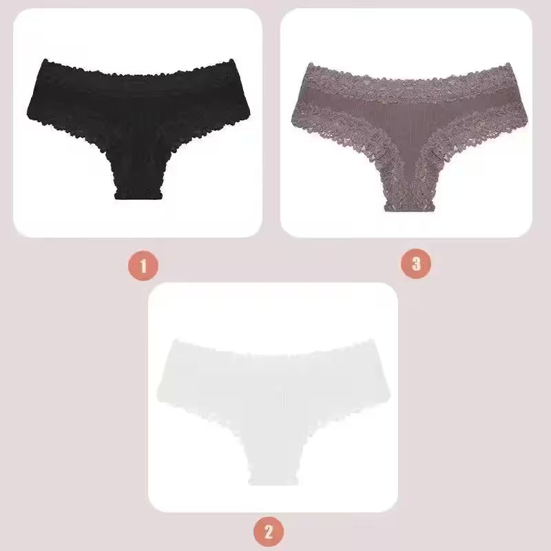 3PCS Lace Seamless Cotton Panties Ribbed Brazilian - Additional View 67