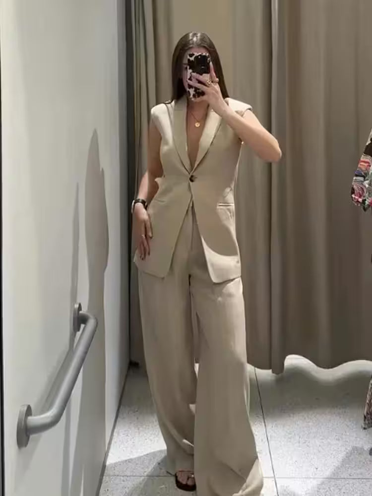 Pocket Zipper Slim Wide Leg Pant 2 Piece Set - Additional View 2