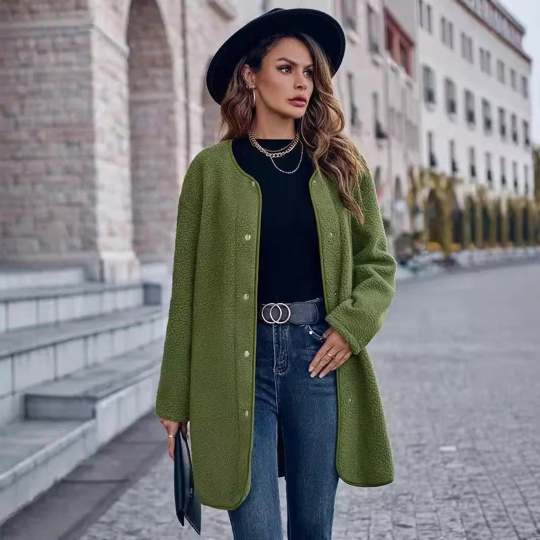 Casual Solid Color Neck Long Sleeved Jacket - Flair Feminine
