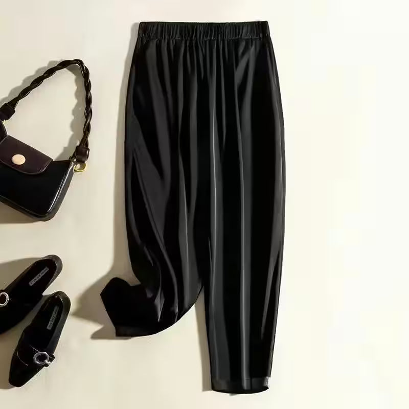 Silk Smooth Wrinkle Straight Pants - Additional View 2