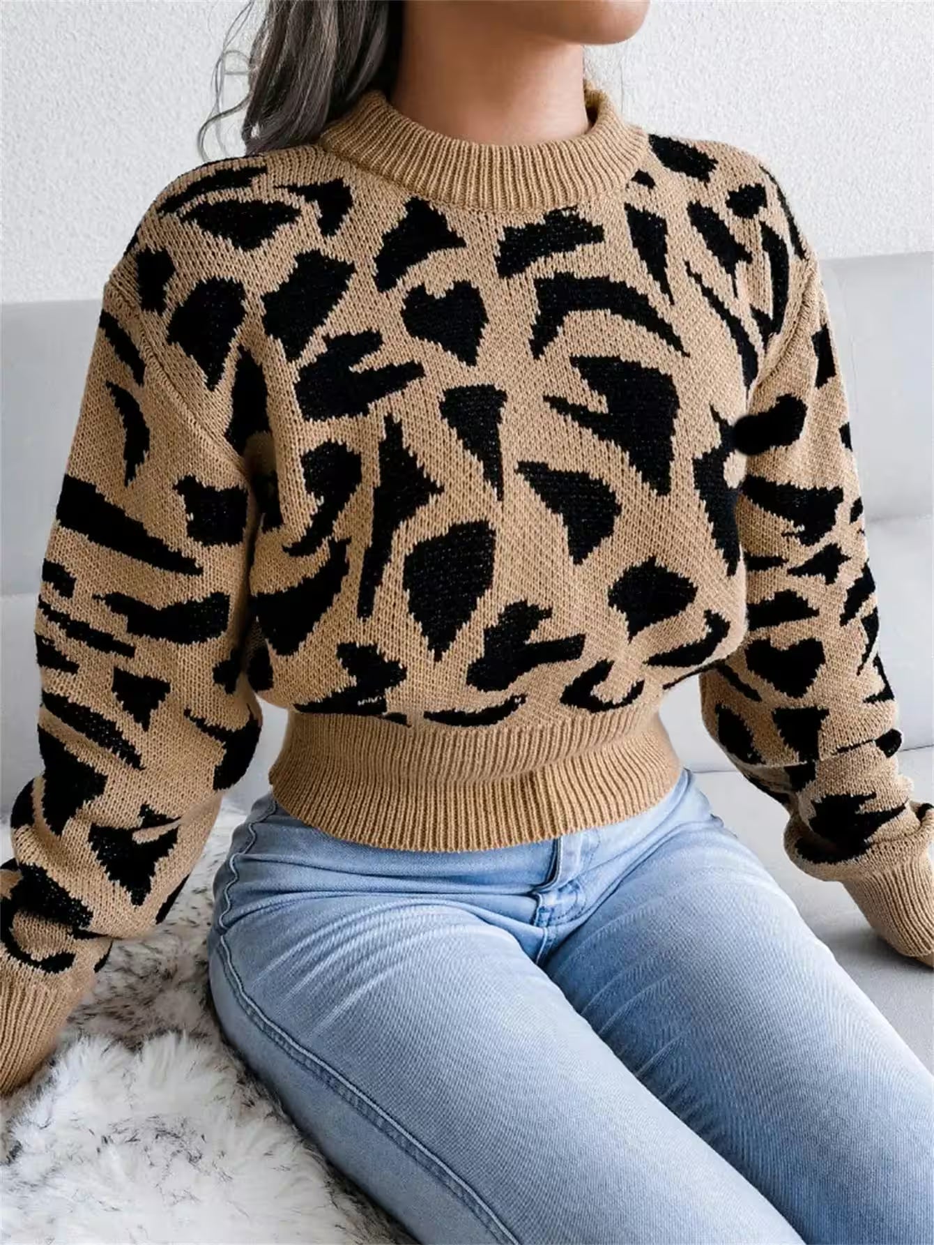 Mini Dresses - Collection Short Knitted Pullover Sweater Long Sleeve Top for Women