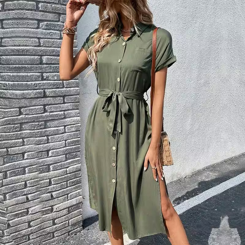 New Style Shirt Lapel Lace Solid Color Dress - Additional View 6