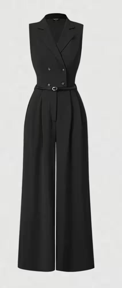 Jumpsuits Sleeveless Solid Color Lapel - Additional View 3