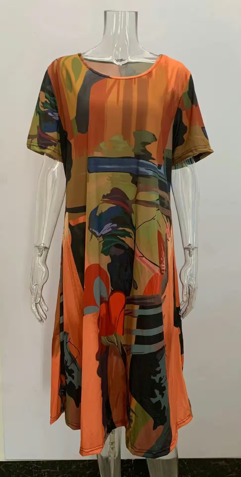 Dress O-neck Short Sleeve Loose Fashion Casual Print - Additional View 5