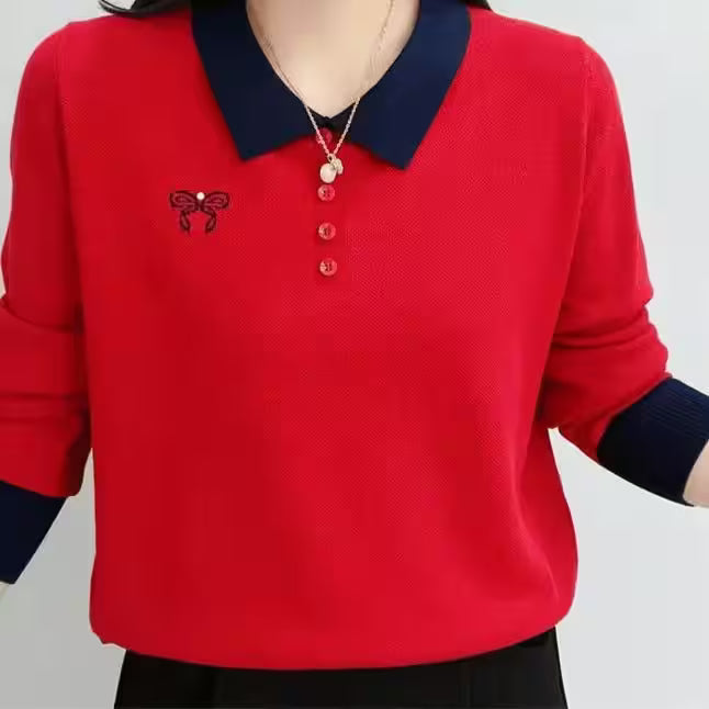 Women's Sweater in Red - Detail View