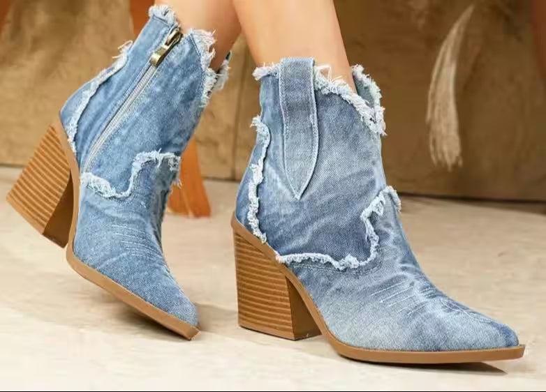 Boots Retro Style Fashion Cowboy Denim - Additional View 2