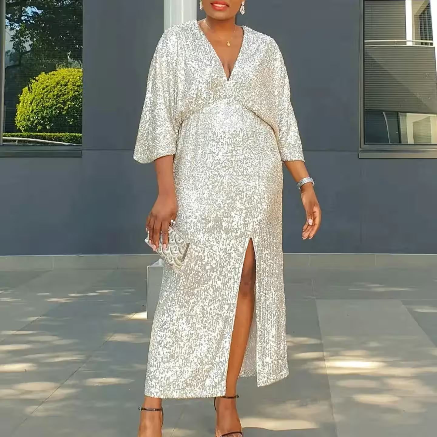 Dresses - Plus Size Sequined Split Luxury Party Dress