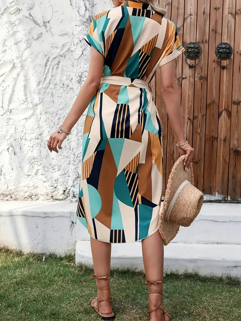 Dress Cross-border elegant full print bat wing sleeve belt - Additional View 2