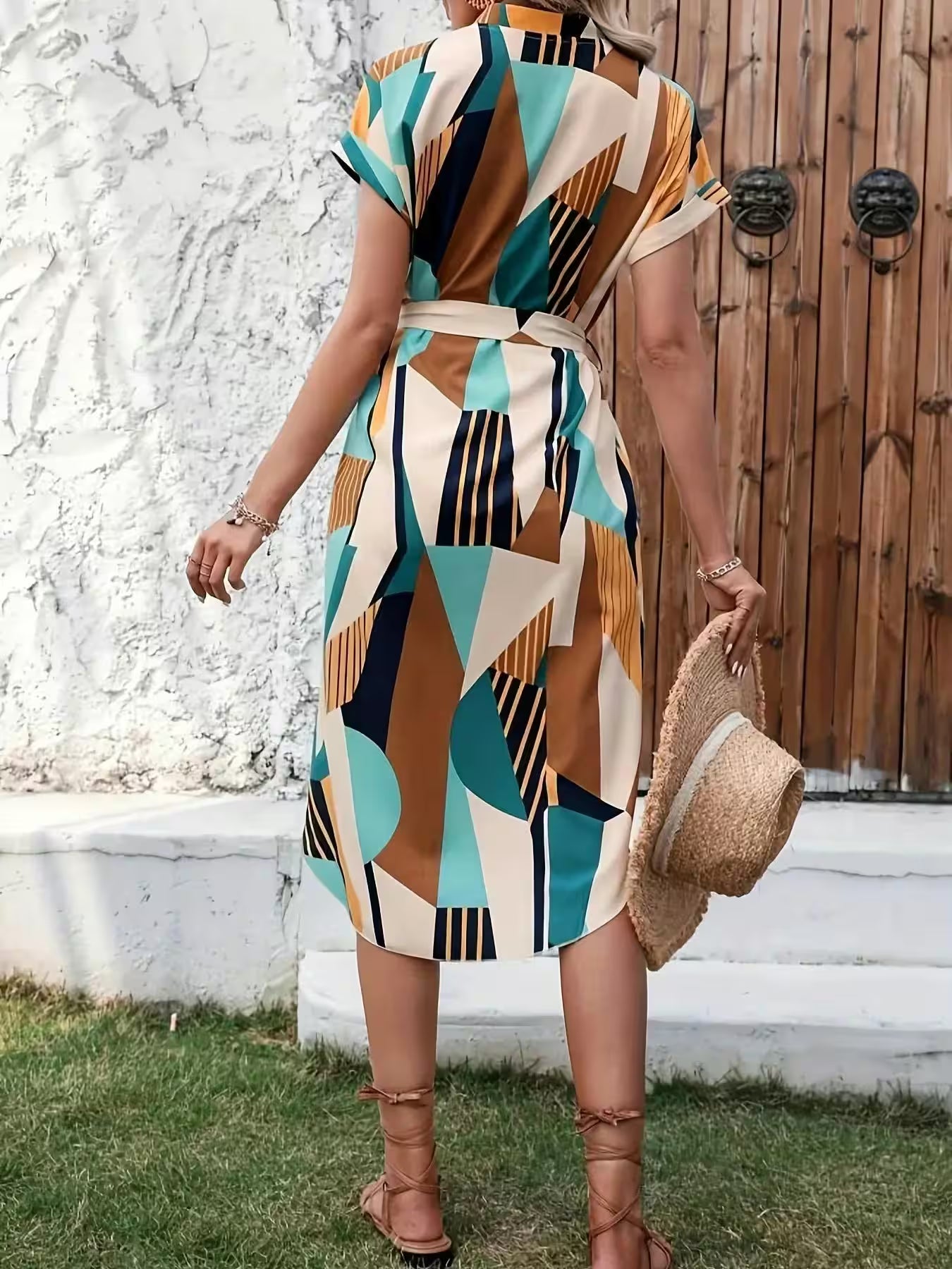 Dress Cross-border elegant full print bat wing sleeve belt - Additional View 2