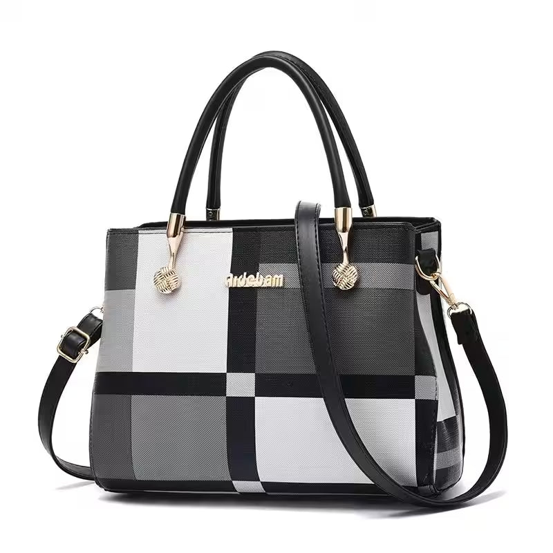 Women's Fashion - Plaid Pattern Handbag, Pompom Decor