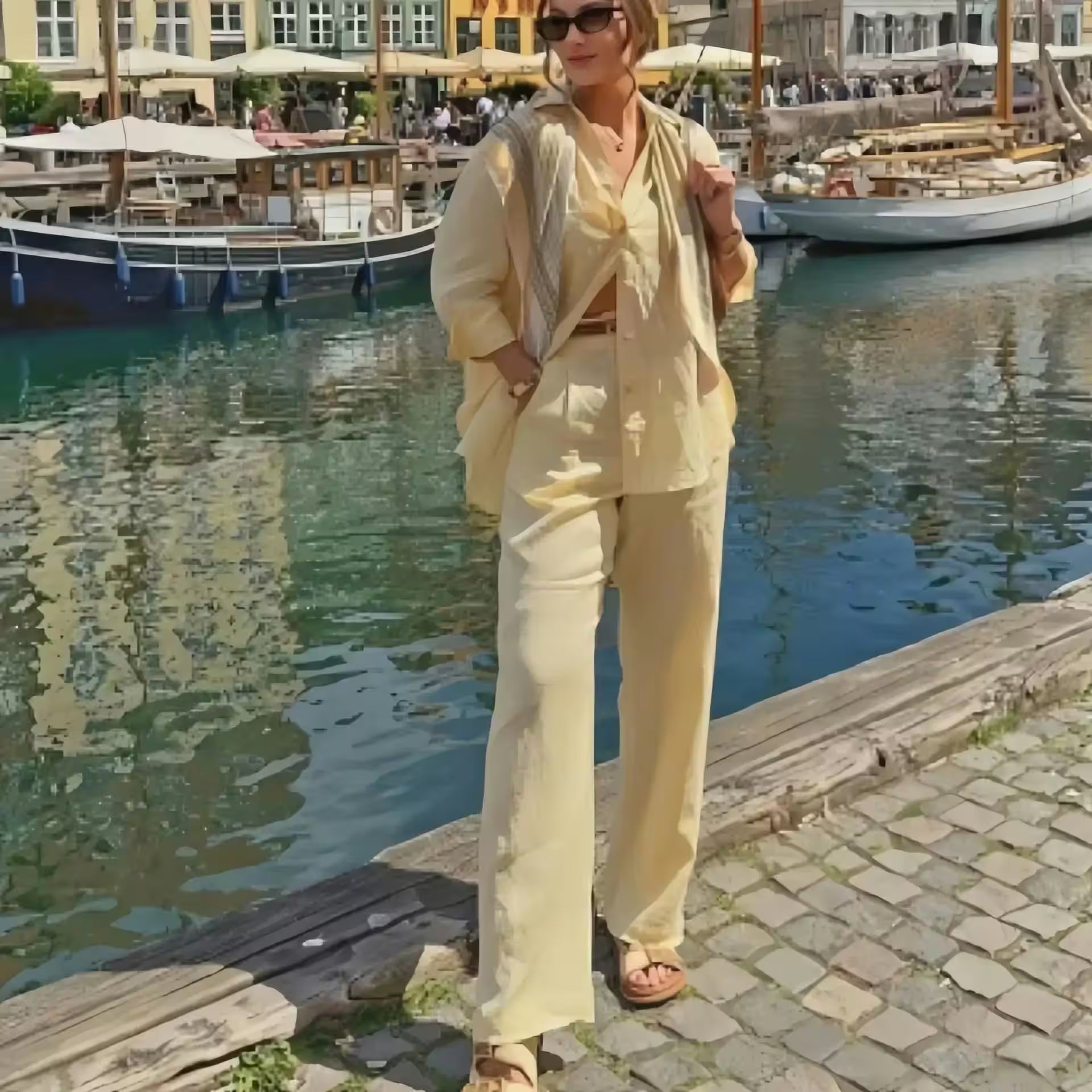 Shirt Top + Pocket High Waist Trousers Spring Autumn Set - Additional View 5
