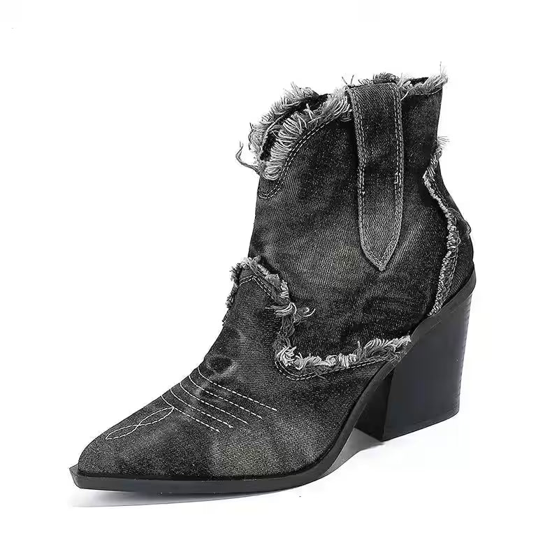 Boots Retro Style Fashion Cowboy Denim - Additional View 7