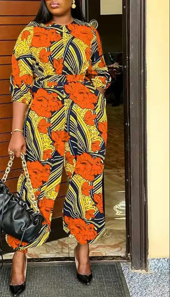 Plus Size Printed Jumpsuits Vintage Casual - Additional View 4