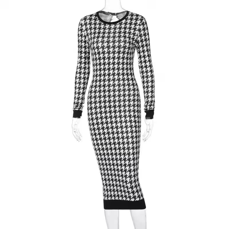 Midi Dress Sexy Streetwear Autumn Winter Elegant Slim - Additional View 6