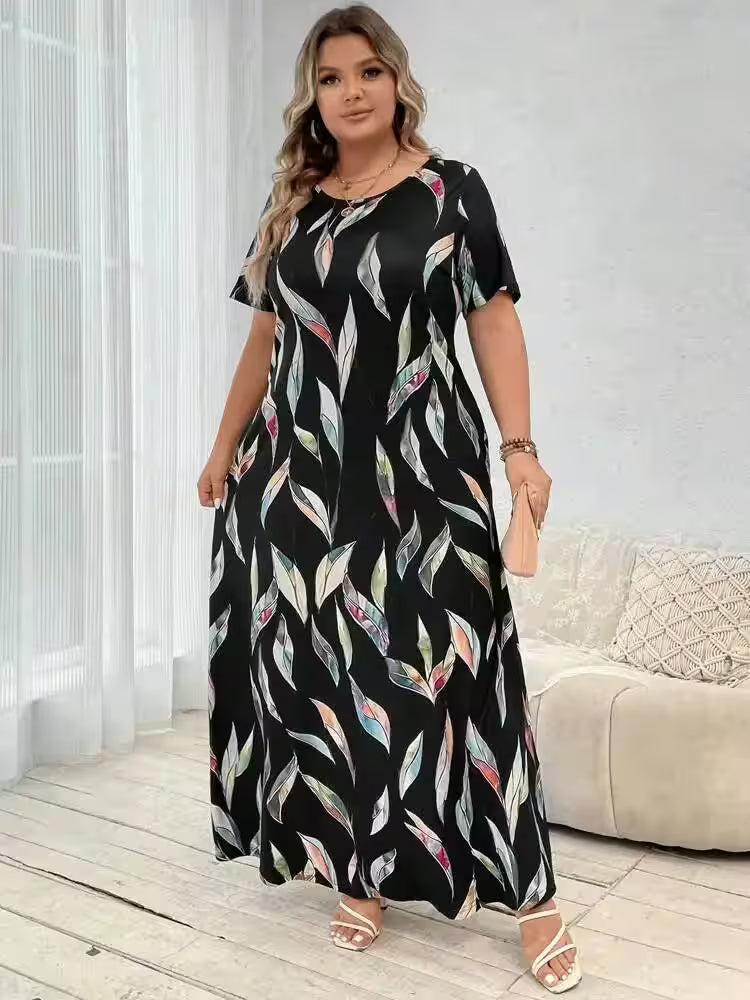 Dresses - Plus size Printed Feather Large Size Dress