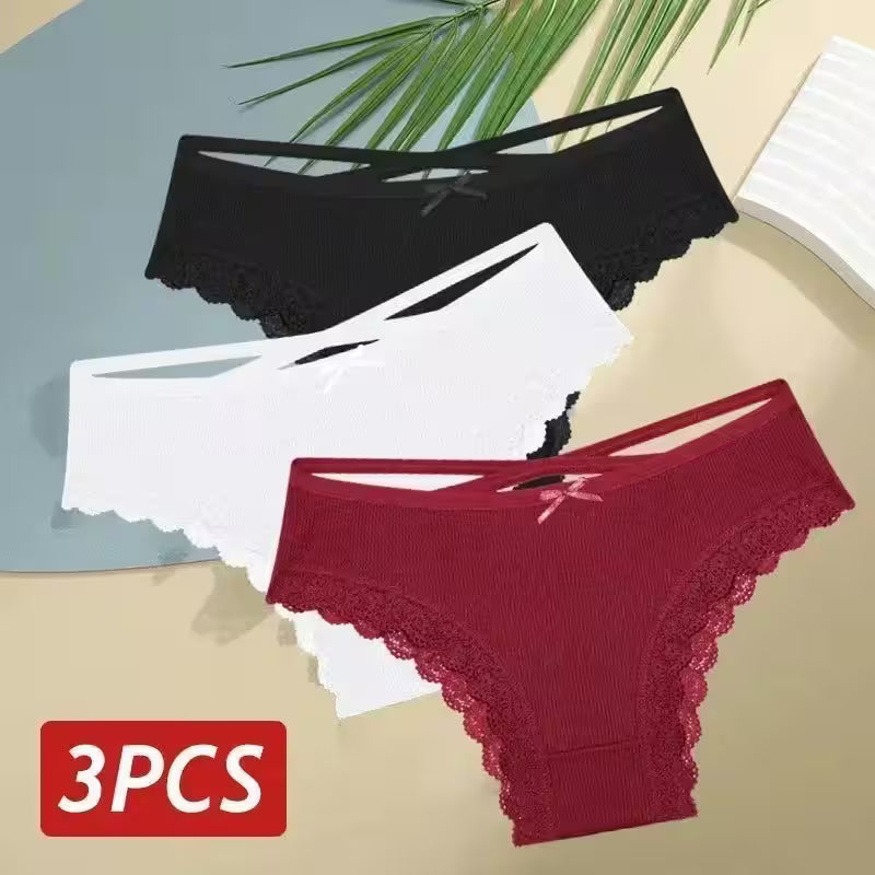 3PCS/Set Cotton Panties Sexy Low Rise Lace Brazilian - Additional View 15