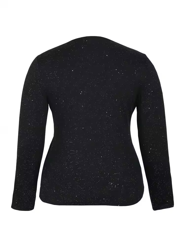 Plus Size Glitter Criss Cross Deep V Neck Long Sleeve - Additional View 2