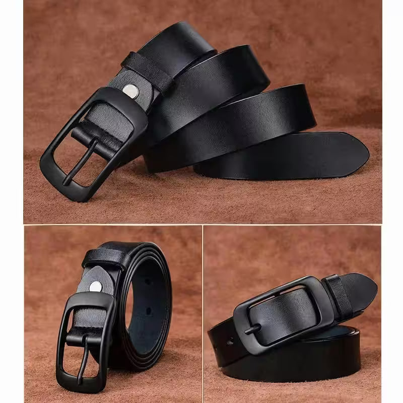 Belt Cow Genuine Leather Black Alloy Pin - Additional View 2