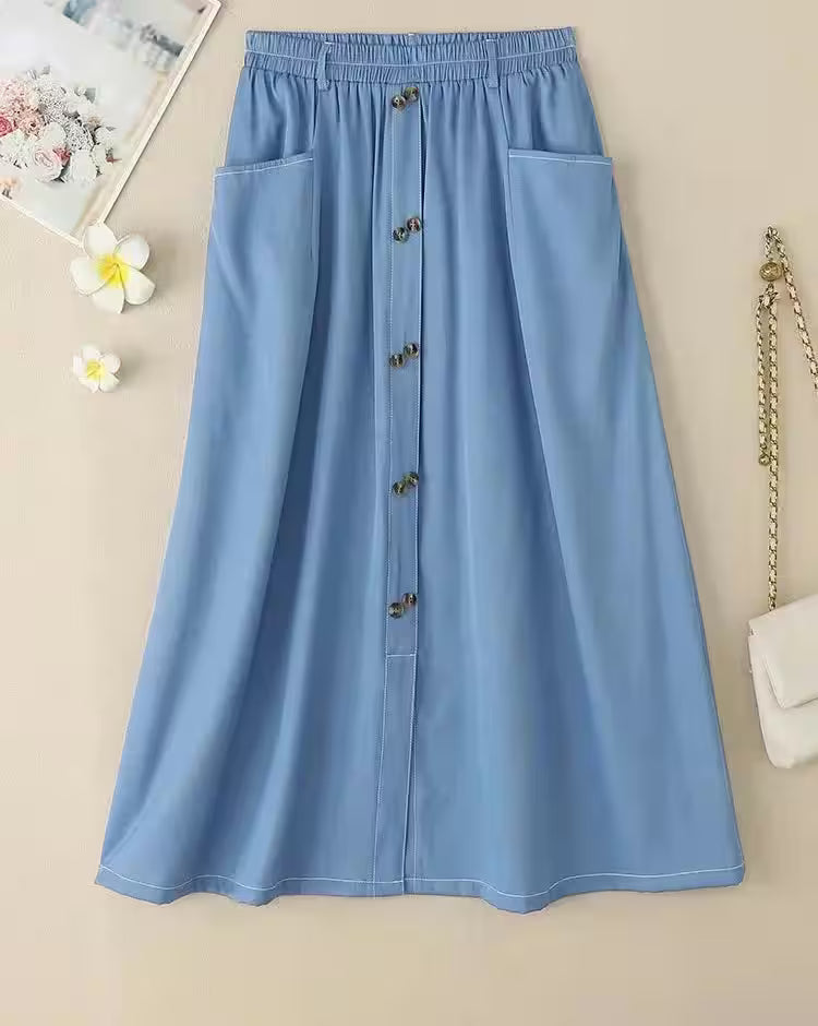 Dresses - Casual Elastic Waist A-line Maxi Skirts