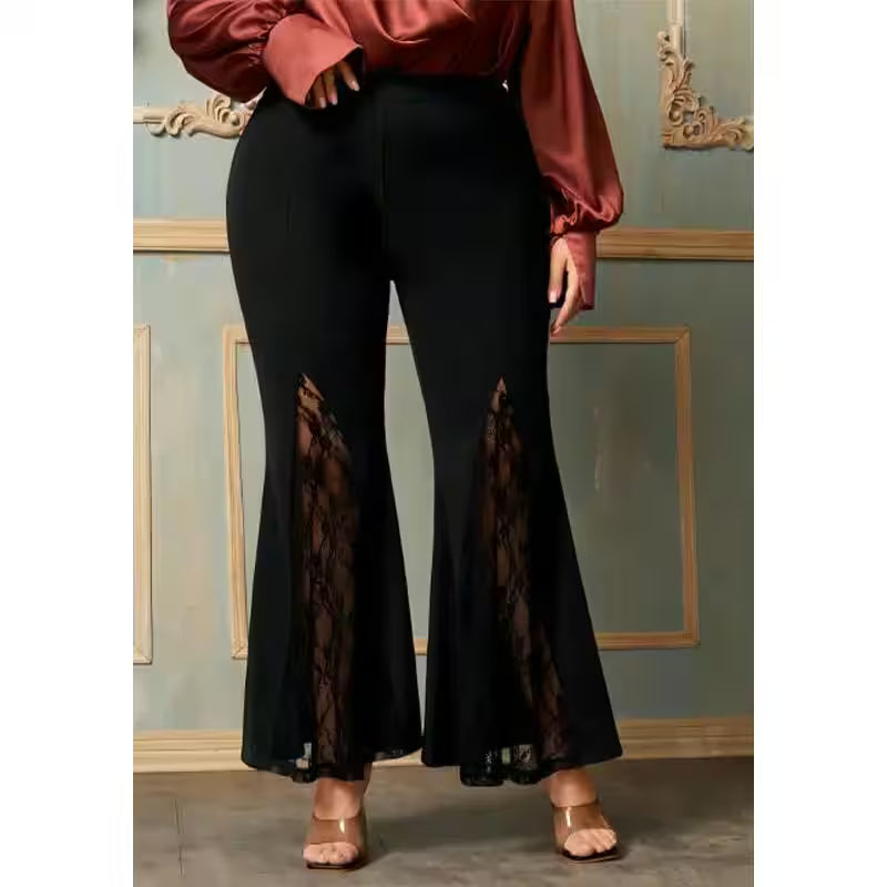 Plus Size Casual Black High Waist Lace Flare Leggings Sexy - Additional View 7