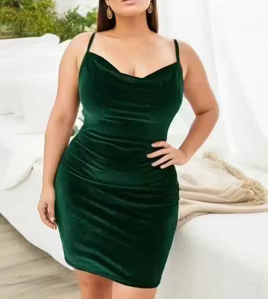 Dresses - Plus Size Solid Ruched Cami Dress Casual