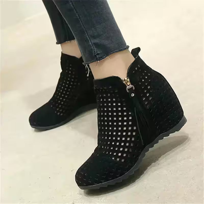 Boots Flat Low Hidden Wedges Cutout Zip - Additional View 5